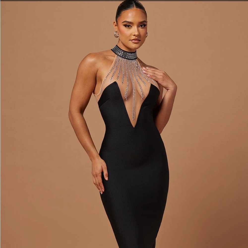 Fashion Nova - XS - Black Embellished Dress